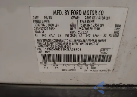 2019 Ford Explorer Xlt z USA, uszkodzony, nr VIN 1FM5K8D83KGA38701